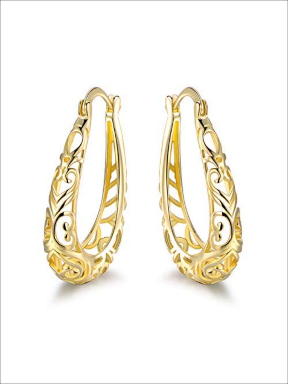 18K Gold Plated Filigree Hoop Earrings